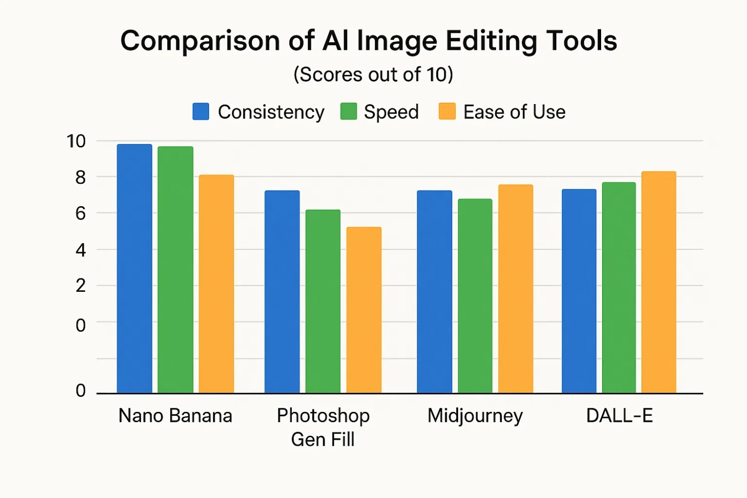 An image of bar chart showing comparison of nano banana vs others AI image editing tools.