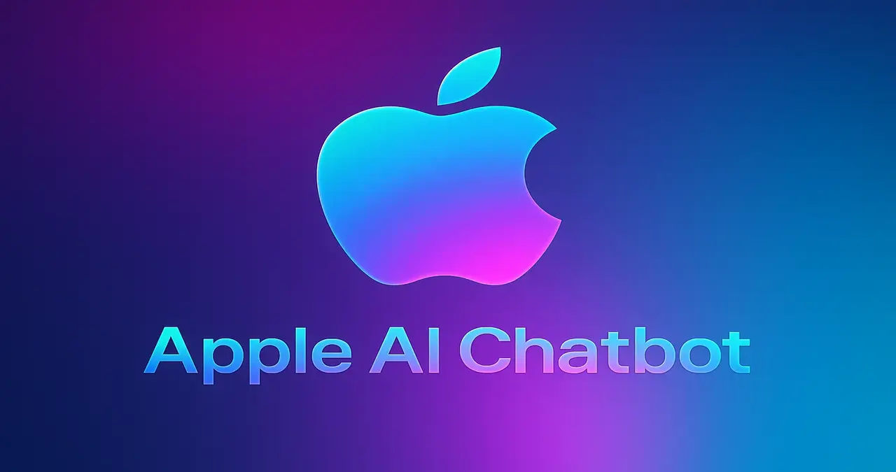 Gradient image showing apple logo and text Apple AI Chatbot war