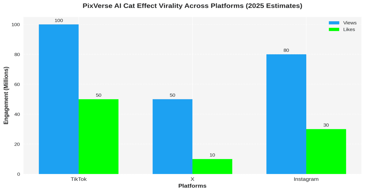 A graph showing virality of PixVerse AI generated cat across the social media platform.
